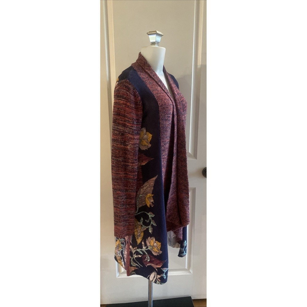 Moth Anthropologie Size Medium Duster Cardigan Sweater Open Long Blue‎ Floral - Picture 2 of 11